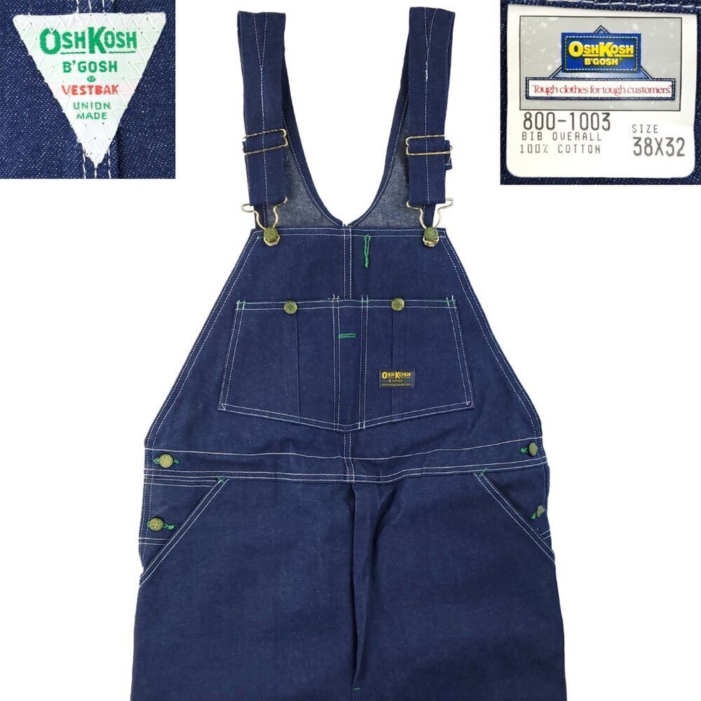 OshKosh B'Gosh Vintage Denim Bib Overalls Union Sanforized USA "38x32" NWT
